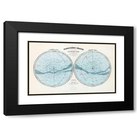 Planisphere Celeste, Hemisphere Austral, Hemisphere Boreal, 1892 Black Modern Wood Framed Art Print with Double Matting by Migeon, J.
