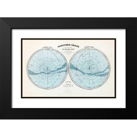 Planisphere Celeste, Hemisphere Austral, Hemisphere Boreal, 1892 Black Modern Wood Framed Art Print with Double Matting by Migeon, J.