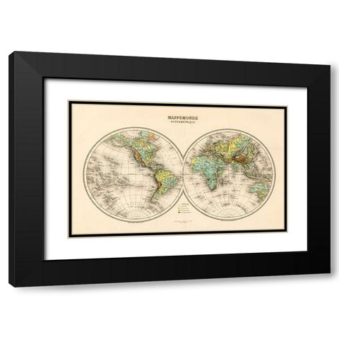 Mappe Monde, Hypsometrique, 1892 Black Modern Wood Framed Art Print with Double Matting by Migeon, J.