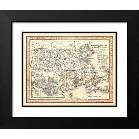 Massachusetts, Rhode Island, 1846 Black Modern Wood Framed Art Print with Double Matting by Tanner, Henry