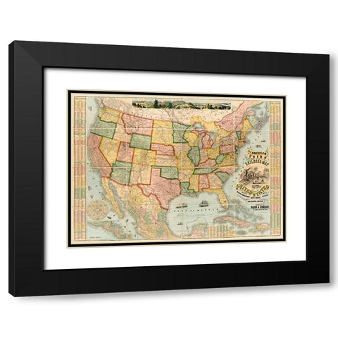 American Union Railroad Map Of The United States, 1871 Black Modern Wood Framed Art Print with Double Matting by Haasis and Lubrecht
