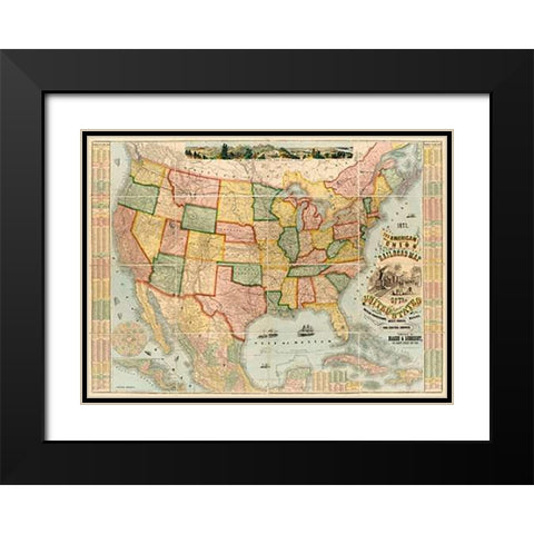 American Union Railroad Map Of The United States, 1871 Black Modern Wood Framed Art Print with Double Matting by Haasis and Lubrecht