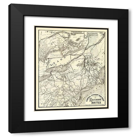 Central Vermont. RR. excursion routes, 1879 Black Modern Wood Framed Art Print with Double Matting by Central Vermont Railroad Company