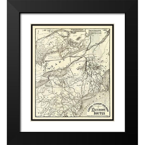 Central Vermont. RR. excursion routes, 1879 Black Modern Wood Framed Art Print with Double Matting by Central Vermont Railroad Company