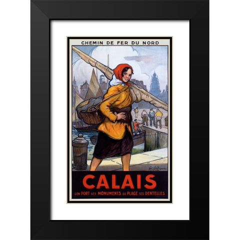 Chemin de Fer du Nord/Calais Black Modern Wood Framed Art Print with Double Matting by Andrique, Georges