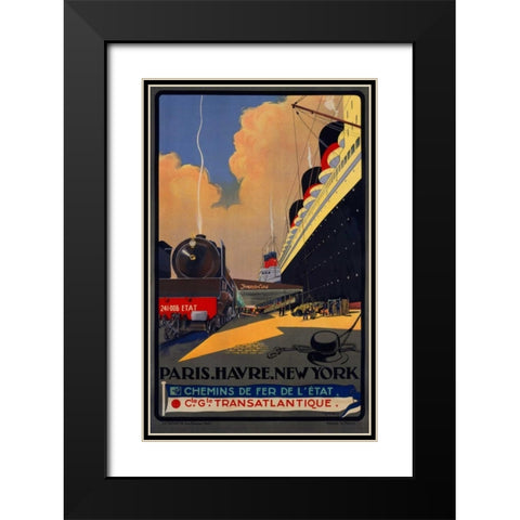 Paris, Havre, New York Black Modern Wood Framed Art Print with Double Matting by Sebille, Albert
