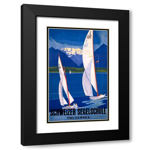 Schweizer Segelschule Black Modern Wood Framed Art Print with Double Matting by Baumberger, Otto