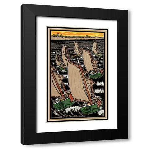 Fleet of Fishing Boats Black Modern Wood Framed Art Print with Double Matting by Combaz, Gisbert