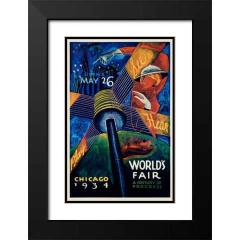 Chicago Worlds Fair 1933-34 Black Modern Wood Framed Art Print with Double Matting by Sandor