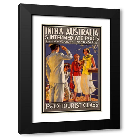 India Australia and Intermediate Ports/P and O Black Modern Wood Framed Art Print with Double Matting by Michael