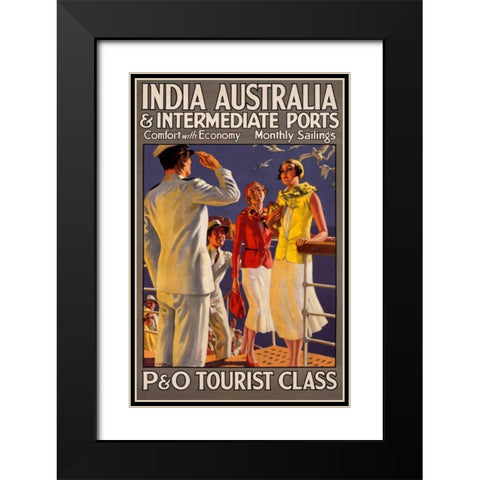India Australia and Intermediate Ports/P and O Black Modern Wood Framed Art Print with Double Matting by Michael