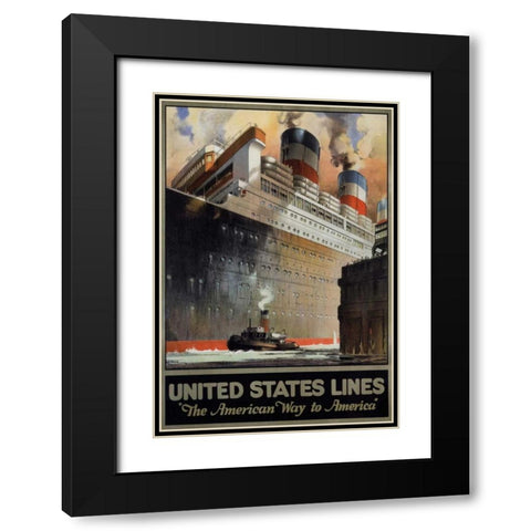 United States Lines/â€Leviathanâ€ Black Modern Wood Framed Art Print with Double Matting by Pike, R.S.
