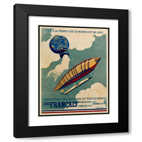 French Aviation: Commemorative Posters 1 of 3 Black Modern Wood Framed Art Print with Double Matting by Cave, Lucien