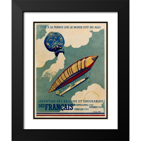 French Aviation: Commemorative Posters 1 of 3 Black Modern Wood Framed Art Print with Double Matting by Cave, Lucien