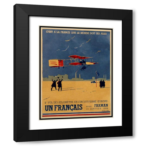 French Aviation: Commemorative Posters 2 of 3 Black Modern Wood Framed Art Print with Double Matting by Cave, Lucien