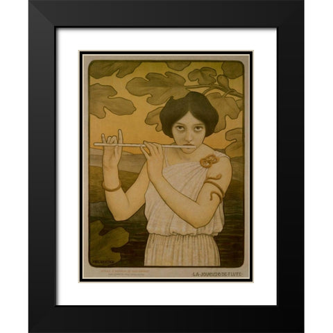 La Joyeuse de Flute Black Modern Wood Framed Art Print with Double Matting by Berthon, Paul