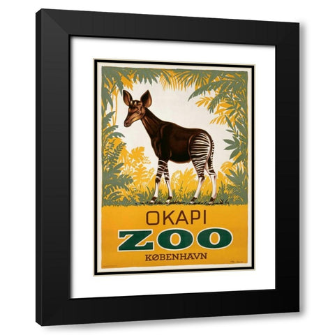 KÃ¸benhavn Zoo/Okapi Black Modern Wood Framed Art Print with Double Matting by Lippert, Aage