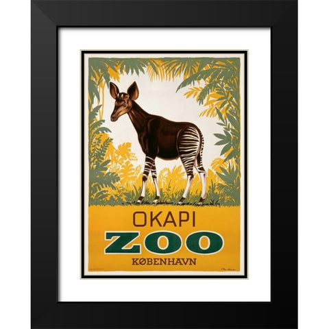 KÃ¸benhavn Zoo/Okapi Black Modern Wood Framed Art Print with Double Matting by Lippert, Aage