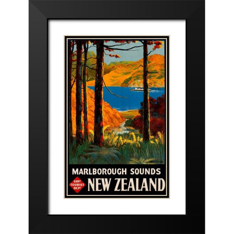 New Zealand Black Modern Wood Framed Art Print with Double Matting by Mitchell, L.E.