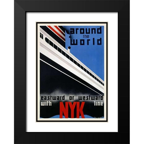 NYK Line/Around the World Black Modern Wood Framed Art Print with Double Matting by Hemmin, George