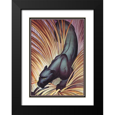 Stalking Panther, 1934 Black Modern Wood Framed Art Print with Double Matting by Felton, Major