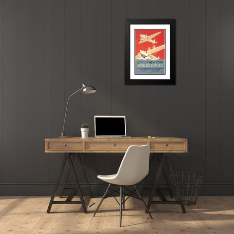 City of New York Municipal Airports (WPA) Black Modern Wood Framed Art Print with Double Matting by Herzog, Harry