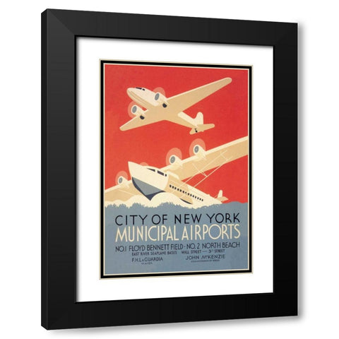 City of New York Municipal Airports (WPA) Black Modern Wood Framed Art Print with Double Matting by Herzog, Harry