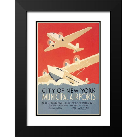 City of New York Municipal Airports (WPA) Black Modern Wood Framed Art Print with Double Matting by Herzog, Harry