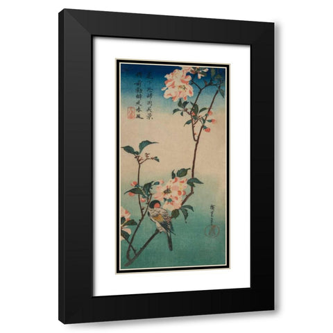 Small bird on a branch of Kaidozakura., 1834 Black Modern Wood Framed Art Print with Double Matting by Hiroshige, Ando