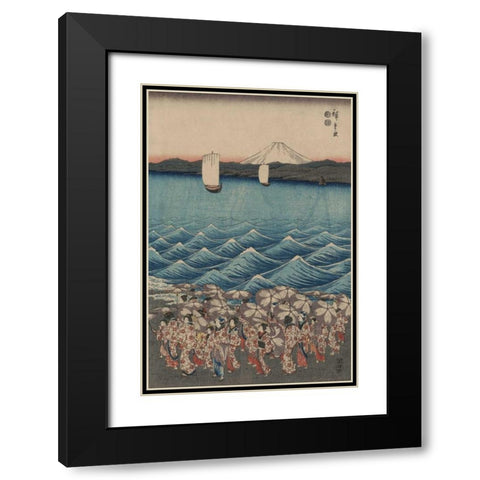 Opening celebration of Benzaiten Shrine at Enoshima in Soshu.  Black Modern Wood Framed Art Print with Double Matting by Hiroshige, Ando
