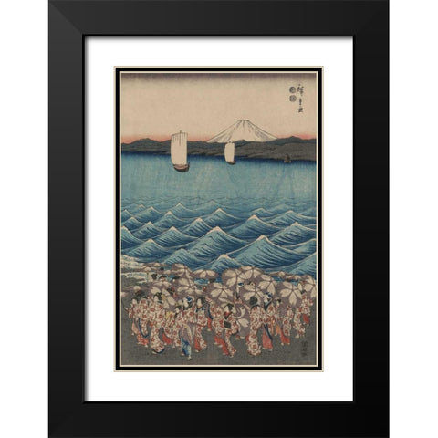 Opening celebration of Benzaiten Shrine at Enoshima in Soshu.  Black Modern Wood Framed Art Print with Double Matting by Hiroshige, Ando