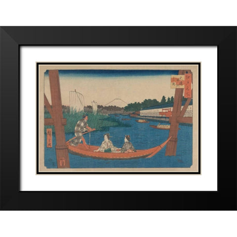 Island bridge in Mitsumata (Ohashi nakazu mitsumata), 1854 Black Modern Wood Framed Art Print with Double Matting by Hiroshige, Ando