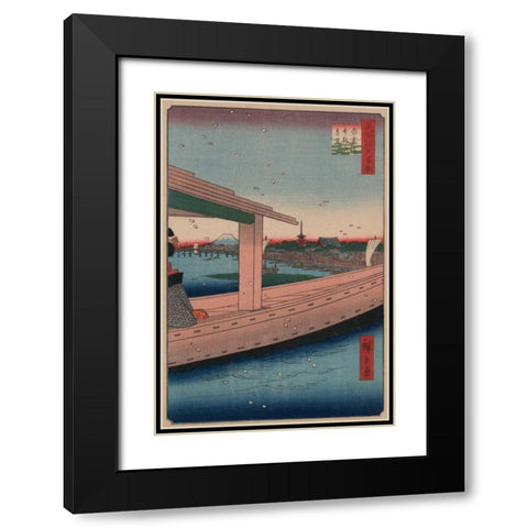 Distant view of Kinryuzan Temple and Azuma Bridge (Azumabashi kinryuzan enbo), 1857 Black Modern Wood Framed Art Print with Double Matting by Hiroshige, Ando