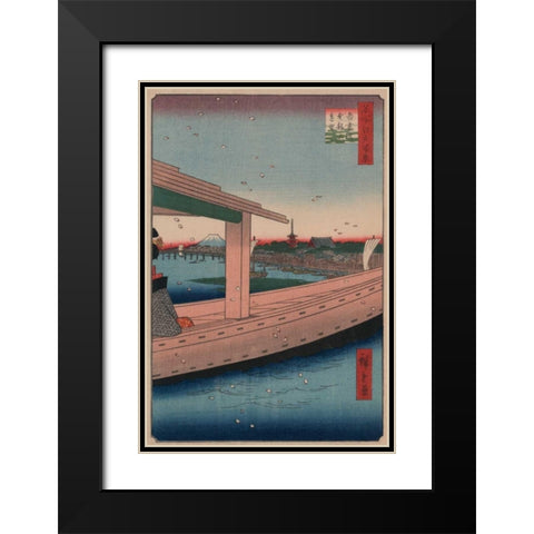Distant view of Kinryuzan Temple and Azuma Bridge (Azumabashi kinryuzan enbo), 1857 Black Modern Wood Framed Art Print with Double Matting by Hiroshige, Ando