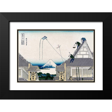 A Ketch of the Mitsui Shop in SurugStreet in Edo, 1830 Black Modern Wood Framed Art Print with Double Matting by Hokusai
