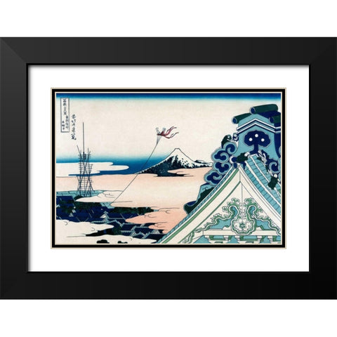 Asakusa Honganji Temple in the Eastern Capital, Edo, 1830 Black Modern Wood Framed Art Print with Double Matting by Hokusai