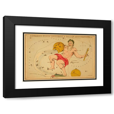 Aquarius, Piscis Australis and Ballon Aerostatique, 1825 Black Modern Wood Framed Art Print with Double Matting by Aspin, Jehoshaphat