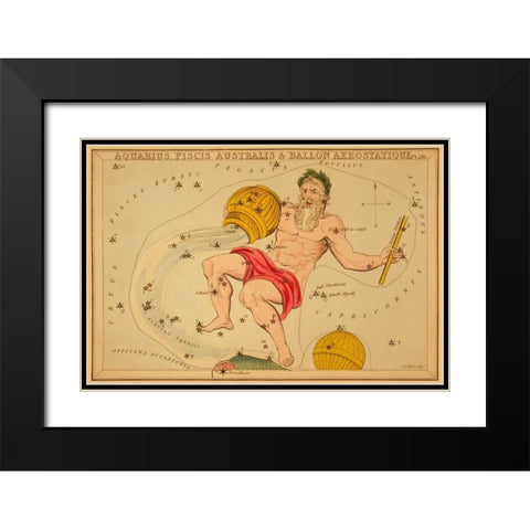 Aquarius, Piscis Australis and Ballon Aerostatique, 1825 Black Modern Wood Framed Art Print with Double Matting by Aspin, Jehoshaphat