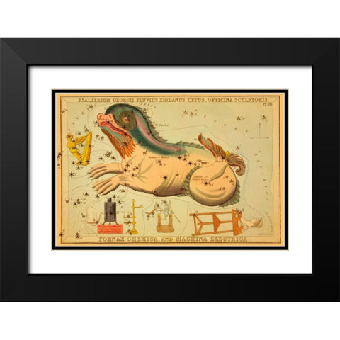 Psalterium Georgii, Fluvius Eridanus, Cetus, Officina Sculptoris, Fornax Chemica, and Machina Electr Black Modern Wood Framed Art Print with Double Matting by Aspin, Jehoshaphat