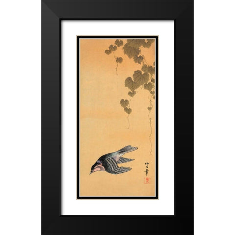 Small bird and grapes Black Modern Wood Framed Art Print with Double Matting by Unknown
