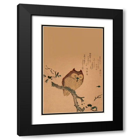 Owl of Branch Black Modern Wood Framed Art Print with Double Matting by Unknown