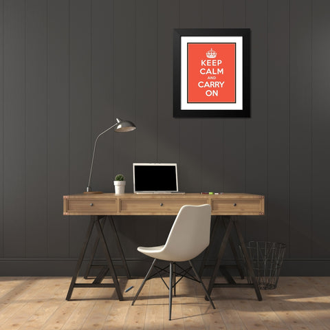 Keep Calm and Carry On - Tangerine Black Modern Wood Framed Art Print with Double Matting by The British Ministry of Information