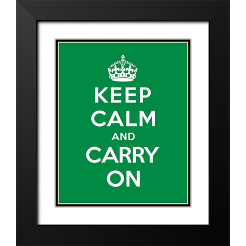 Keep Calm and Carry On - Green Black Modern Wood Framed Art Print with Double Matting by The British Ministry of Information