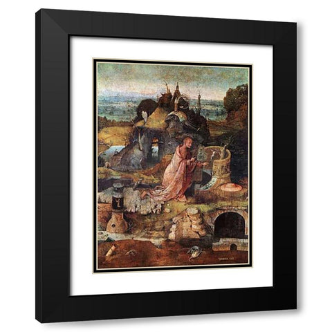 St Jerome Black Modern Wood Framed Art Print with Double Matting by Bosch, Hieronymus