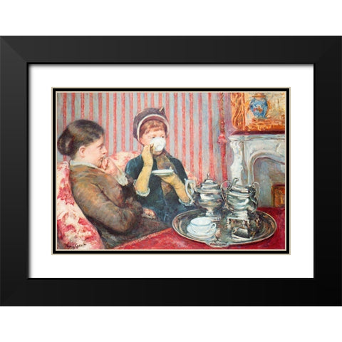 A Cup Of Tea 1880 Black Modern Wood Framed Art Print with Double Matting by Cassatt, Mary