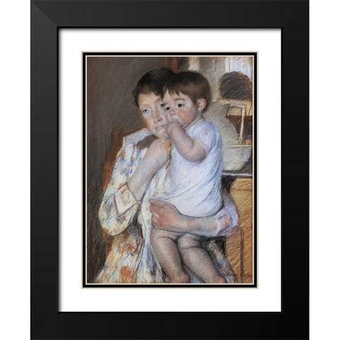 Baby In His Mother Arms 1889 Black Modern Wood Framed Art Print with Double Matting by Cassatt, Mary