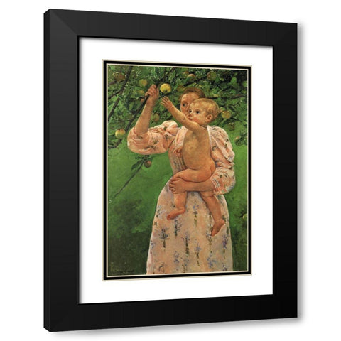 Baby Reaching For An Apple 1893 Black Modern Wood Framed Art Print with Double Matting by Cassatt, Mary