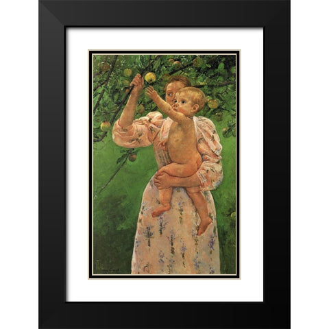 Baby Reaching For An Apple 1893 Black Modern Wood Framed Art Print with Double Matting by Cassatt, Mary