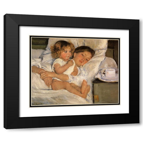 Breakfast In Bed 1897 Black Modern Wood Framed Art Print with Double Matting by Cassatt, Mary