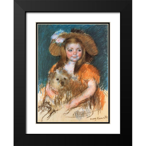 Child Holding A Dog 1901 Black Modern Wood Framed Art Print with Double Matting by Cassatt, Mary